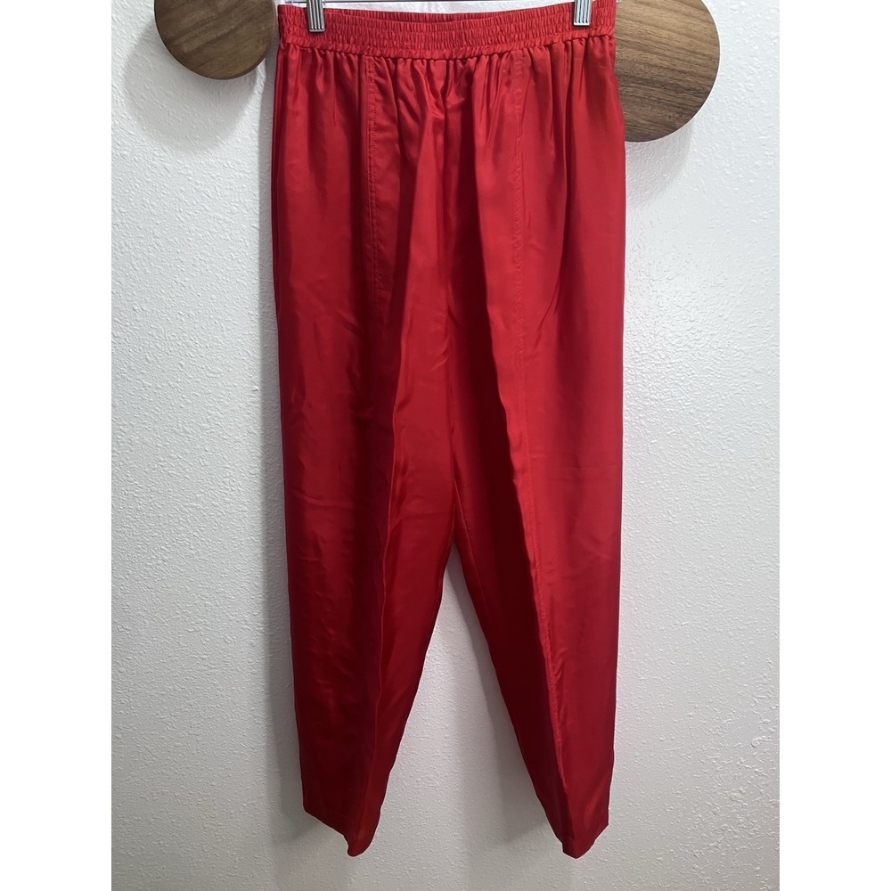 Vintage Adam Douglass Neiman-Marcus 100% Silk Lined Pants Medium Bright Red